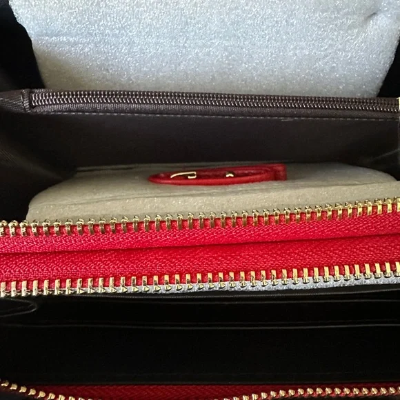 Vibrant Red Floral Embossed Leather Clutch with Wrist Strap RFID - Picture 10 of 11